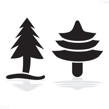 Tree Silhouette Illustration with Reflection on Transparent Background Vector Ilustración de archivo