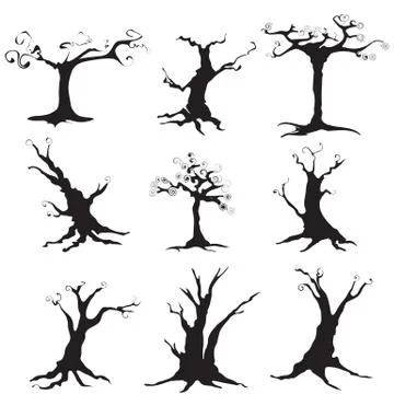 Tree silhouette isolated on white background Stock Illustration
