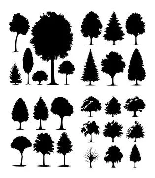 Tree silhouette isolated on white background, different tree vector 스톡 일러스트