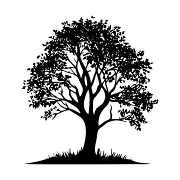 Tree silhouette. Plants with leafs. Forest and garden symbol isolated on white Stock Illustration