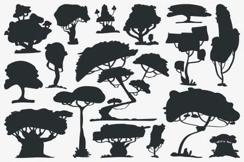 Tree Silhouette. Set of Trees. Vector Isolated Silhouette on White Stock Illustration