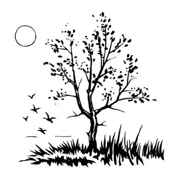 Tree silhouette sketch Stock Illustration