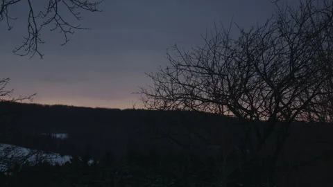 Tree silhouette winter mountain in dusk blue hour cloudy Vídeo Stock 255469708