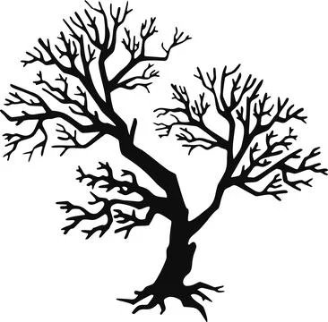 Tree silhouette without leaves, hand drawn illustration vector Stock Illustration
