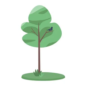 Tree with singing bird semi flat color vector object Illustration