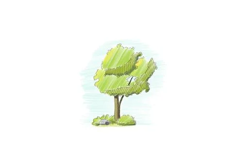 Tree sketch illustration by markers. Stock Illustration