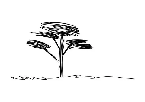 Tree sketch, one line drawing vector illustration. Stock Illustration