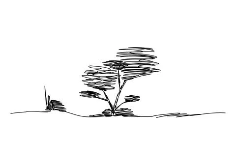 Tree sketch, one line drawing vector illustration. Stock Illustration