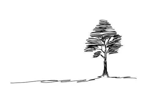 Tree sketch, one line drawing vector illustration. Stock Illustration