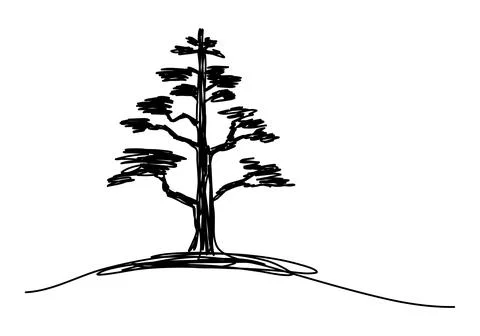 Tree sketch, one line drawing vector illustration. Stock Illustration