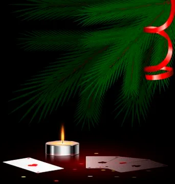 Tree, small candle and cards Stock Illustration