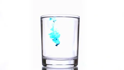 Tree small drops of light blue ink's dripping into pure water glass Stock Footage 154438145