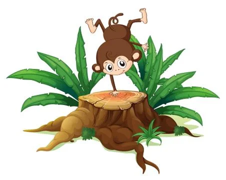 A tree with a small playful monkey Stock Illustration