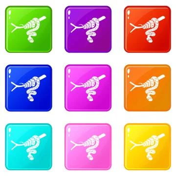 Tree snake icons set 9 color collection Stock Illustration