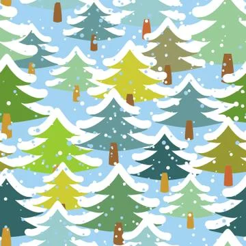 Tree in snow seamless pattern. Snowstorm in forest. Snow on trees repeating b Stock Illustration