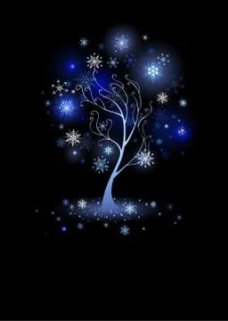Tree with snowflakes Stock Illustration