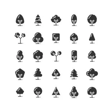 Tree solid icon set. Vector and Illustration. Stock Illustration