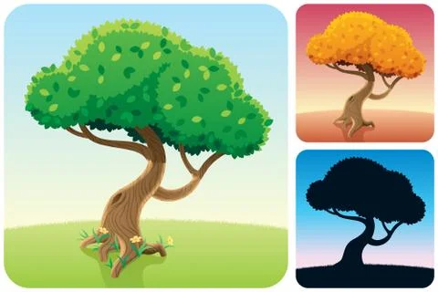 Tree Square Landscapes Stock Illustration