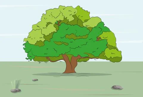 Tree stands on nature colored drawing Stock-Illustration