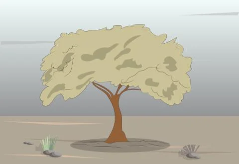 Tree stands on nature colored drawing Stock-Illustration