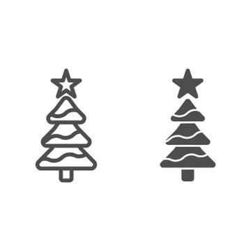 Tree with a star line and solid icon. Decorated conifer firtree outline style イラスト素材