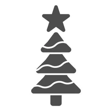 Tree with a star line and solid icon. Decorated conifer firtree outline style Stock Illustration