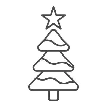Tree with a star line and solid icon. Decorated conifer firtree outline style 库存插图
