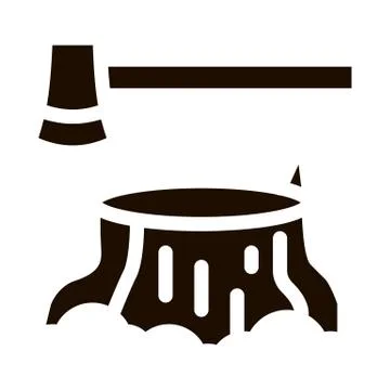 Tree Stub And Ax Hatchet Vector Icon Stock-Illustration