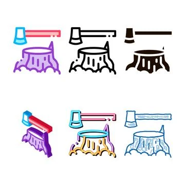 Tree stub and looks ax hatchet vector thin line icon Stock Illustration