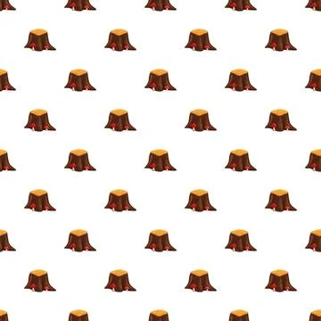 Tree stump and mushroom generating seamless pattern Stock Illustration