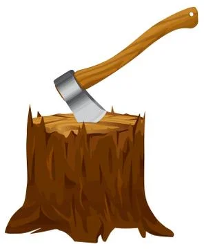 Tree stump axe cut lumberjack forest sharp illustration Stock Illustration