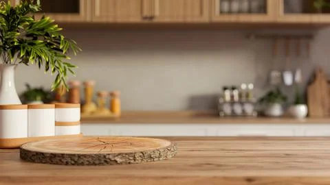 Tree stump chopping board or coaster aside seasoning spice jars on wooden c.. Stock Illustration