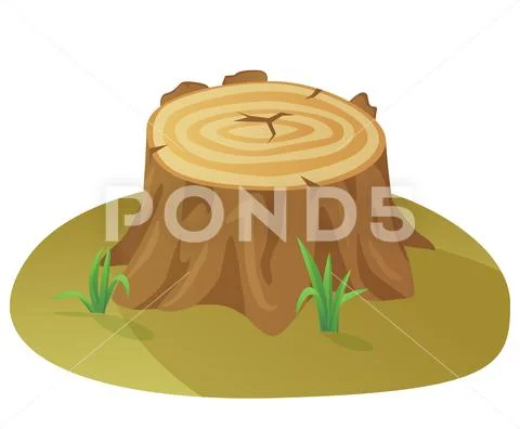 Tree Stump, Damaged Tree, Destruction of Forest Stock Illustration