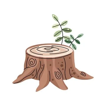 Tree stump isolated on background. Illustration of cut tree in flat style. Fo Stock Illustration