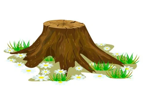 Tree stump isolated on white background. Stock Illustration