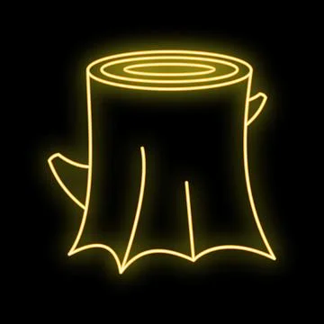 Tree stump neon glowing yellow outline icon 스톡 일러스트
