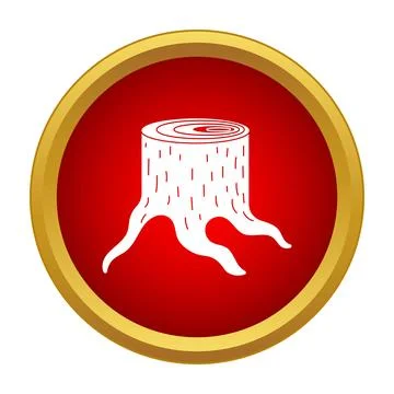 Tree stump symbol featured in a red circle with gold border Stock Illustration