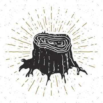 Tree stump vintage label, Hand drawn sketch, grunge textured retro badge, typ Illustrazione stock
