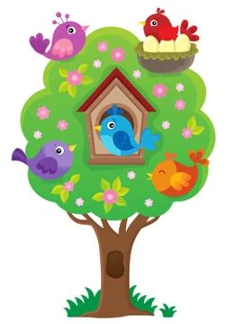 Tree with stylized birds theme image Stock Illustration