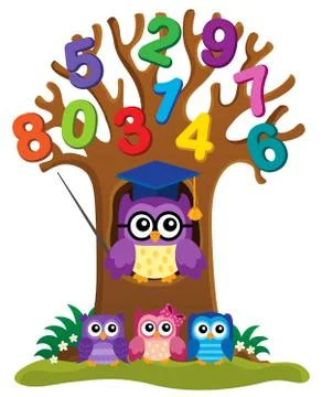 Tree with stylized school owl theme Stock Illustration