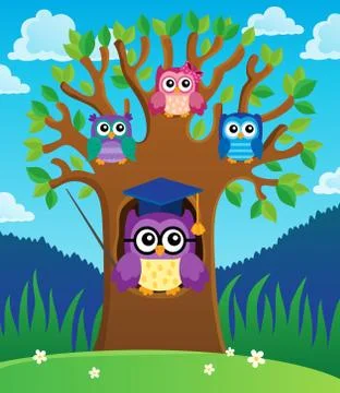 Tree with stylized school owl theme 스톡 일러스트