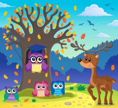 Tree with stylized school owl theme Stock Illustration