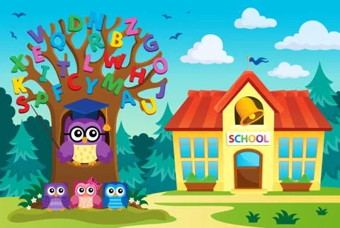 Tree with stylized school owl theme 스톡 일러스트