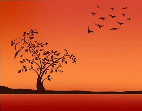 Tree in sunset Stock Illustration