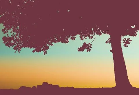 Tree At Sunset Stock Illustration