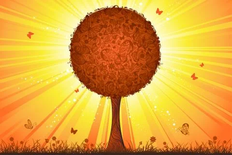 Tree at sunset. Stock Illustration