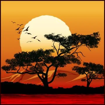 Tree at sunset Stock Illustration