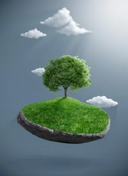 Tree on suspended rock Stock Illustration