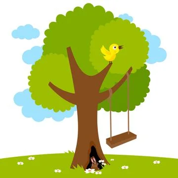 Tree swing in the garden. Vector Illustration Illustrazione stock
