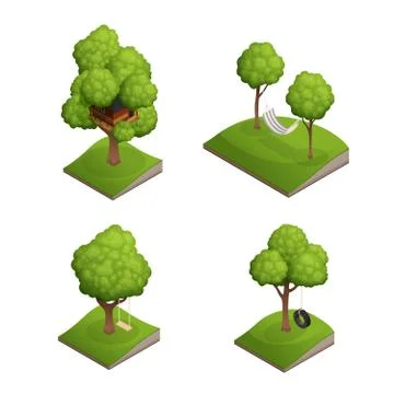 Tree Swing Icon Set Stock Illustration